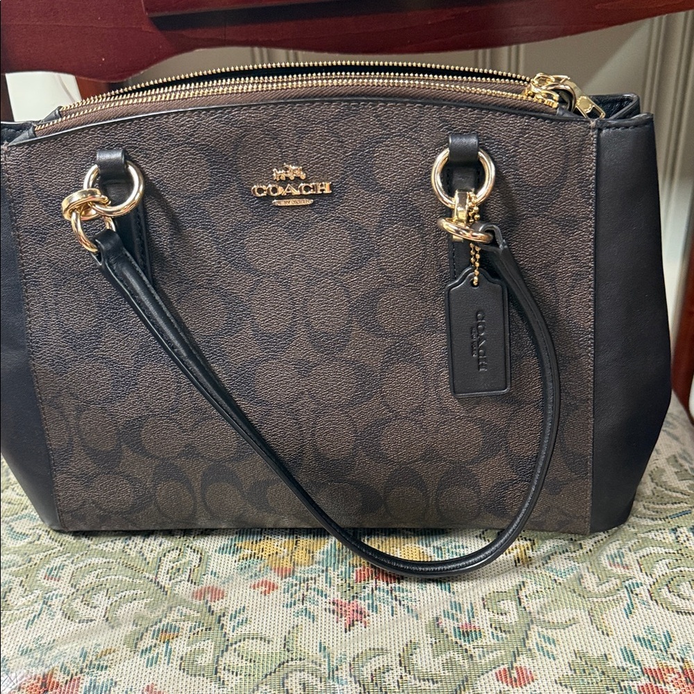 Coach Signature Brown and Black Shoulder Bag